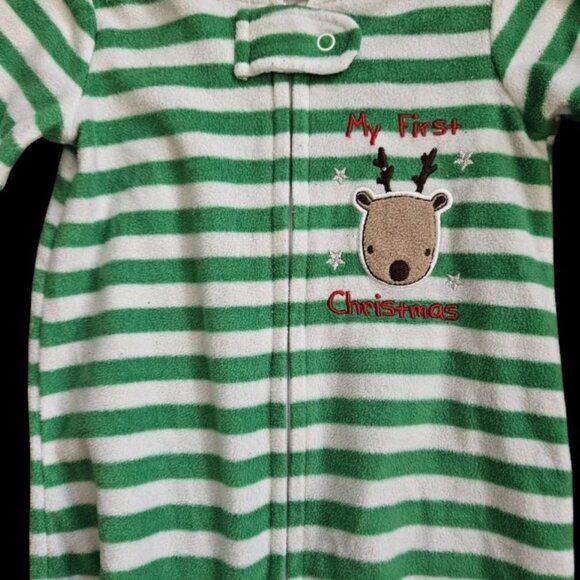 * ABSORBA Green Striped MY FIRST CHRISTMAS Fleece Sleeper 6-12 months - Picture 3 of 4